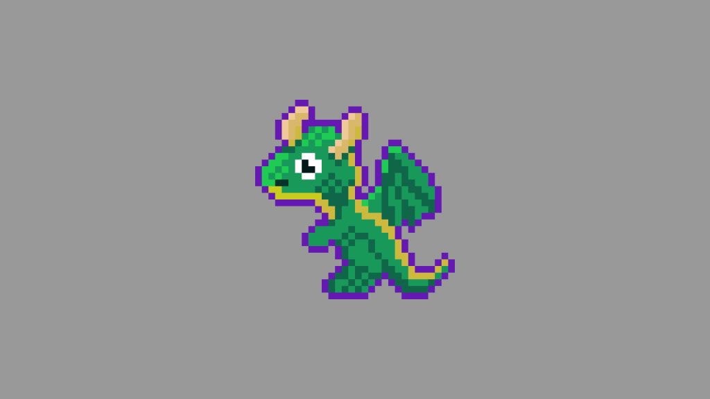 small dragon sprite with purple outline