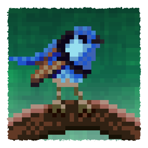 White polaroid frame with splendid fairywren pixel art image