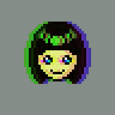 anime girl front straight bob hair rgb split green and purple 01