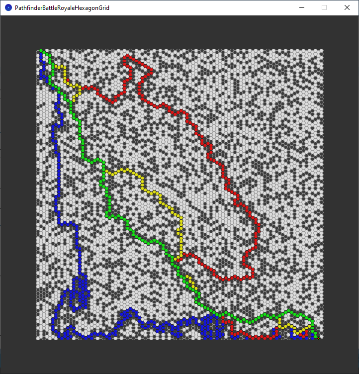 pathfinder race hexagon grid - a-star optimised - corner to corner - all algorithms - chosen path only - multiplier of 2