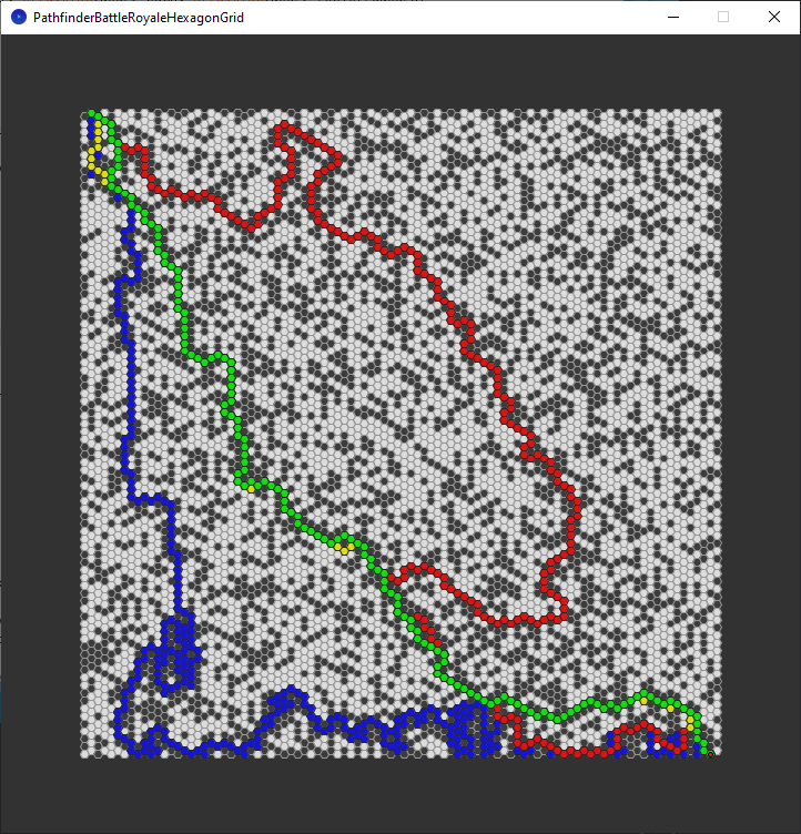 pathfinder race hexagon grid - all algorithms - chosen path only