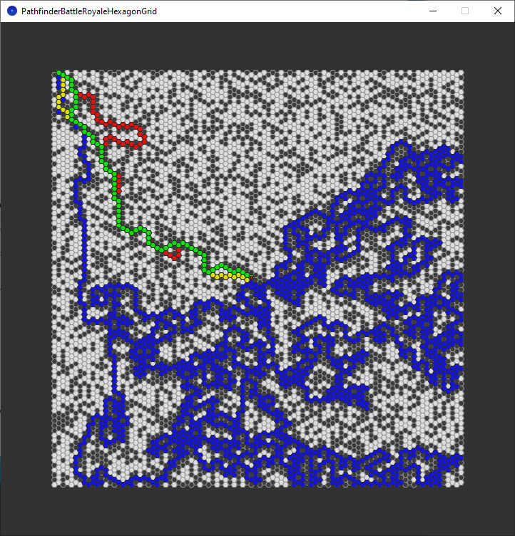 pathfinder race hexagon grid - corner to middle - all algorithms - chosen path only