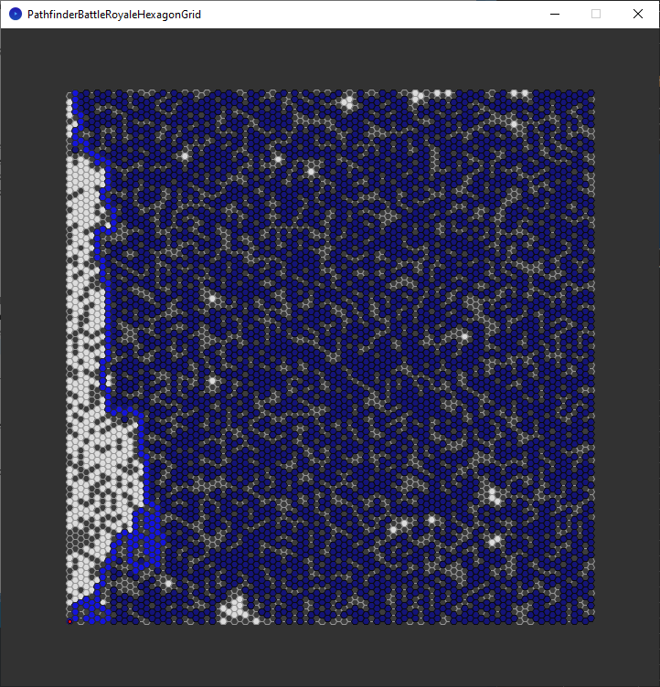 pathfinder race hexagon grid - left edge - depth first search - explored nodes
