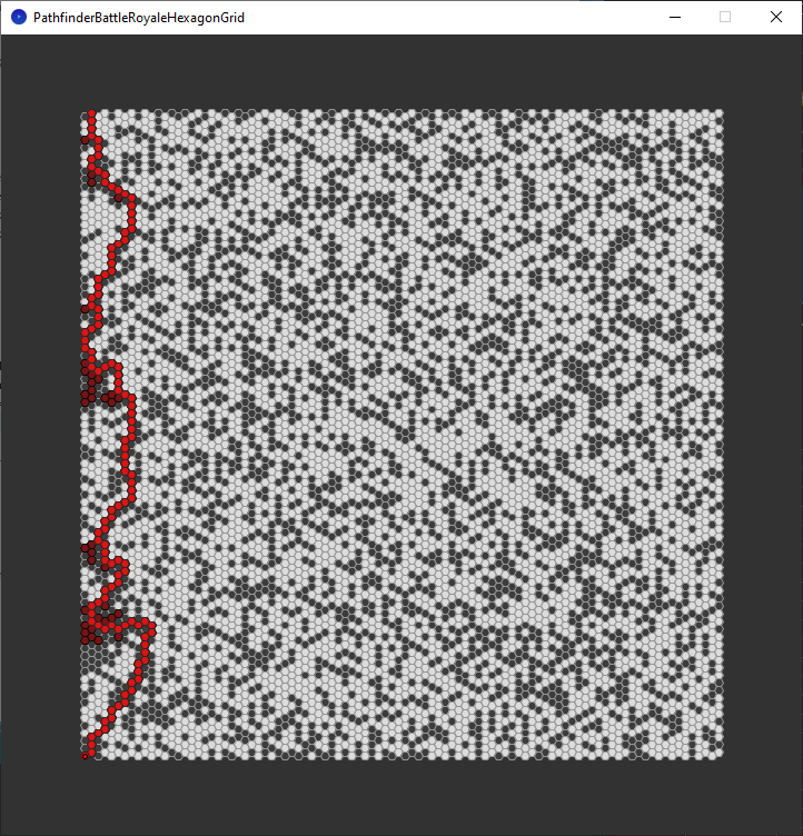 pathfinder race hexagon grid - left edge - greedy best first search - explored nodes