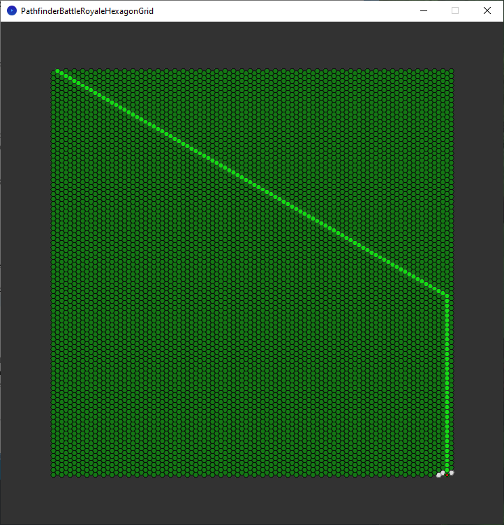pathfinder race hexagon grid - no walls - breadth first search - explored nodes