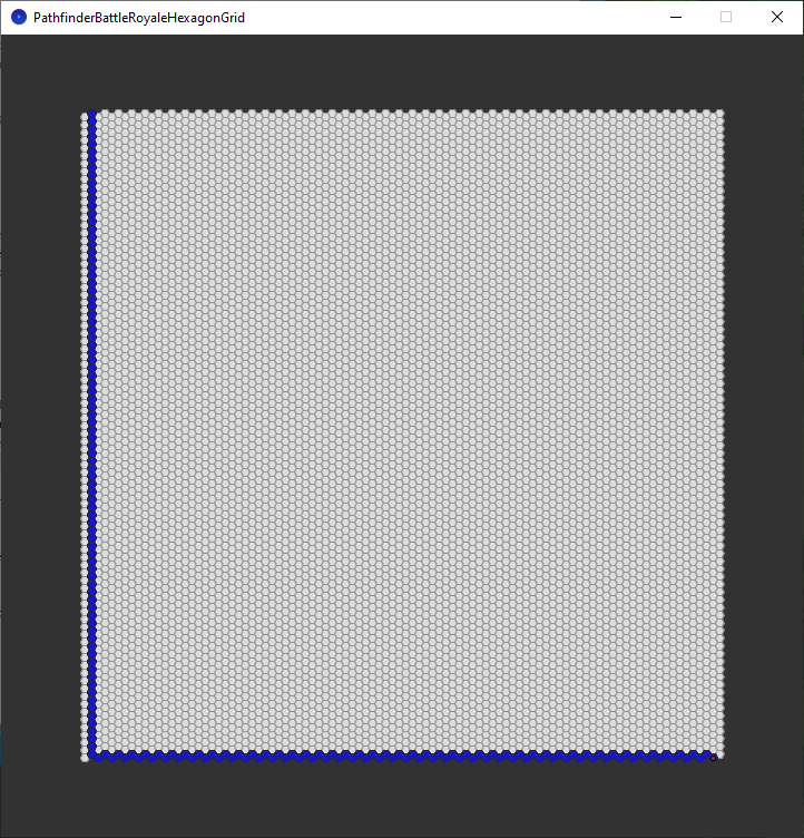 pathfinder race hexagon grid - no walls - depth first search - explored nodes