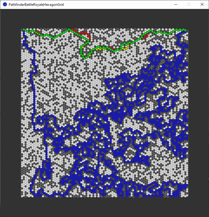 pathfinder race hexagon grid - top edge - all algorithms - chosen path only
