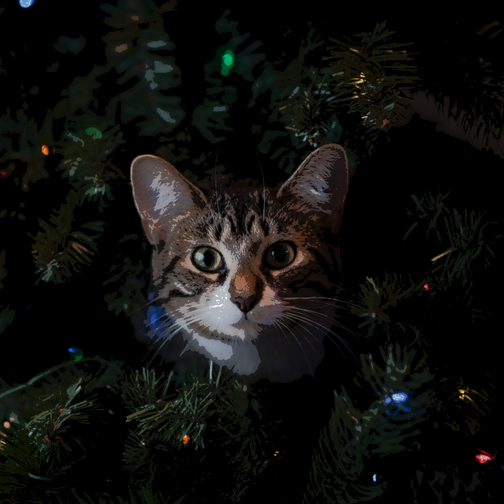 cat in xmas tree - posterise lightness