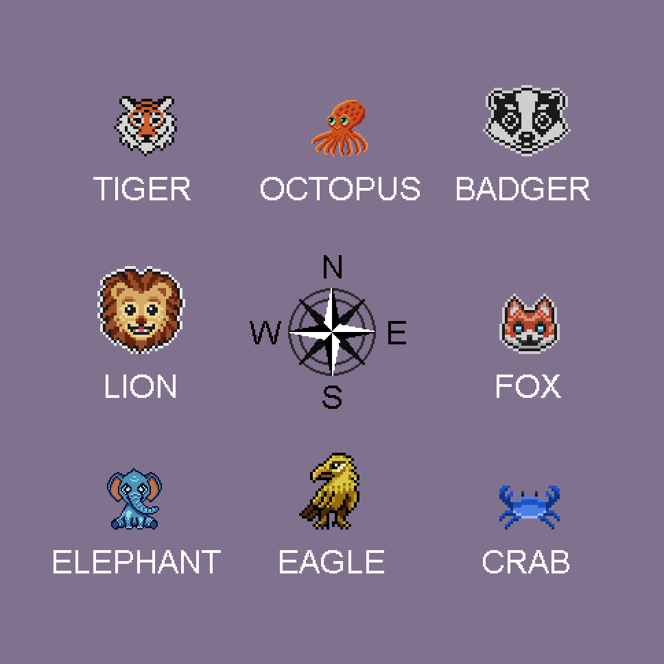 animal puzzle - compass and 8 different animals