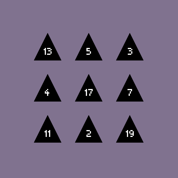 nine numbers in nine triangles