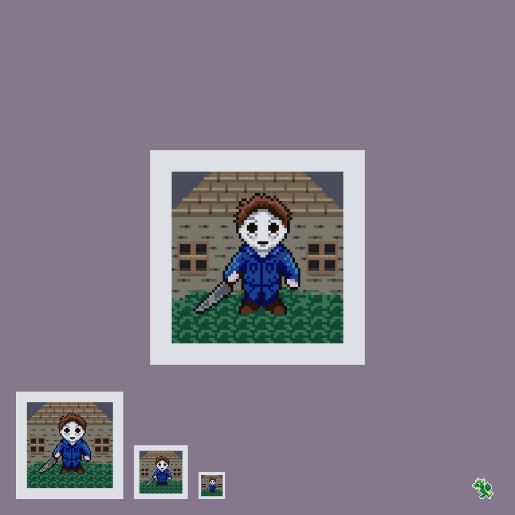 cute chibi pixel art of michael myers from the halloween movie