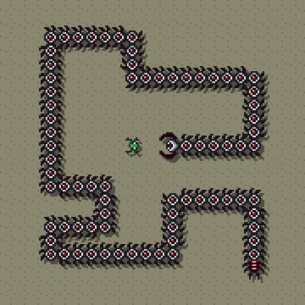 centipede eyeball monster surrounding a frog